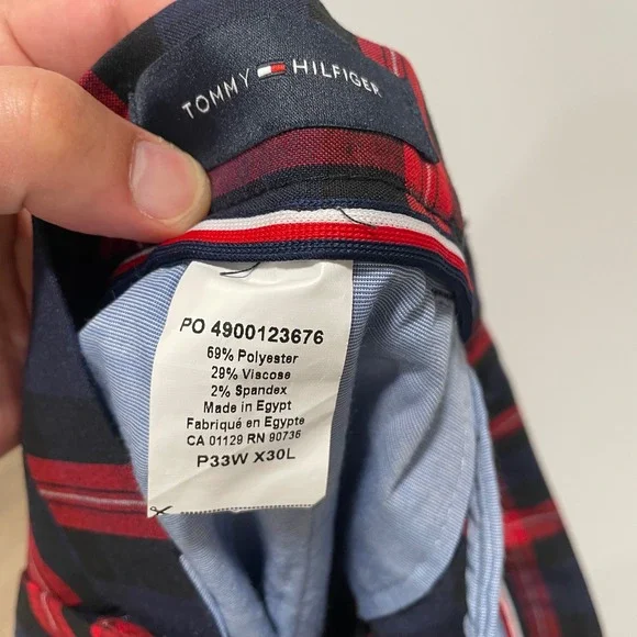 Tommy Hilfiger Men's THFlex Plaid Tailored Pants Red Blue Black‎ Size 33W X 30L - Picture 7 of 8